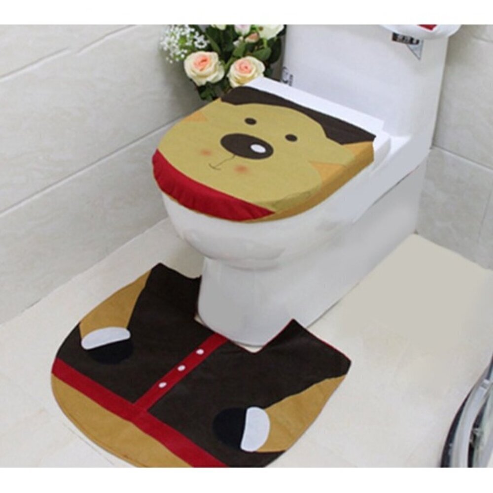 Christmas Bathroom Toilet Decor Set with Elk Toilet Lid Cloth Cover Festive NEW